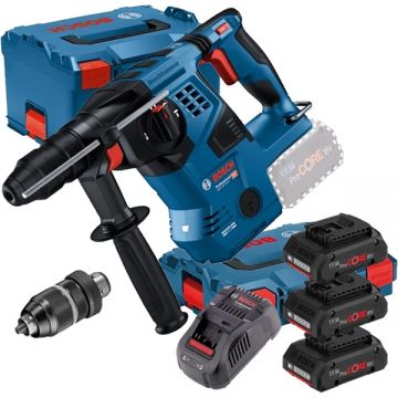 Bosch  GBH 18V-28 CF + 0615990L1R - Rotopercutor SDS-Plus 3.3 J mandrina interschimbabila valiza speciala + Set 3 acumulatori si incarcator Li-Ion 18 V 4 Ah valiza speciala