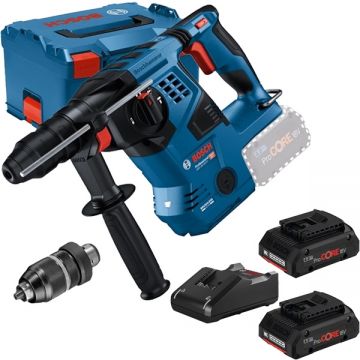 Bosch  GBH 18V-28 CF + ProCORE + GAL 18V-40 - Rotopercutor SDS-Plus 3.3 J mandrina interschimbabila valiza speciala + Set 2 acumulatori si incarcator Li-Ion 18 V 4 Ah