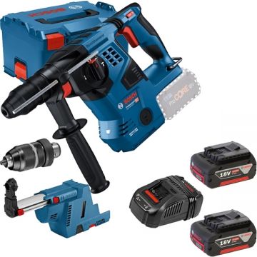 Bosch  GBH 18V-28 CF - Rotopercutor SDS-Plus 3.3 J mandrina interschimbabila valiza speciala accesorii + Set 2 acumulatori si incarcator Li-Ion 18 V 5 Ah