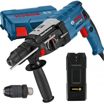 Bosch  GBH 2-28 F + Vorel - 81786 - Rotopercutor SDS-Plus 880 W 3.2 J mandrina interschimbabila valiza plastic + Detector de metale cu baterii alcaline 50 mm