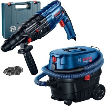 Bosch  GBH 240 F + GAS 12-25 PL- Rotopercutor SDS-Plus 790 W 2.7 J mandrina interschimbabila valiza plastic + Aspirator umed-uscat 1250 W 200 mbar 25 l priza scule electrice