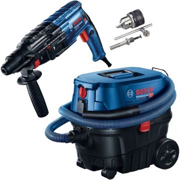 Bosch  GBH 240 + GAS 12-25 PL - Rotopercutor SDS-Plus 790 W 2.7 J accesorii + Aspirator umed-uscat 1250 W 200 mbar 25 l priza scule electrice
