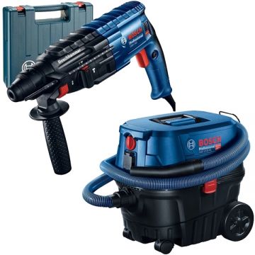 Bosch  GBH 240 + GAS 12-25 PL - Rotopercutor SDS-Plus 790 W 2.7 J valiza plastic + Aspirator umed-uscat 1250 W 200 mbar 25 l priza scule electrice