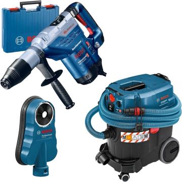 Bosch  GBH 5-40 DCE + GDE 68 + GAS 35 M AFC - Rotopercutor SDS-Max 1150 W 8.8 J valiza plastic + Adaptor aspirare + Aspirator umed-uscat 1200 W 254 mbar 35 l priza scule electrice