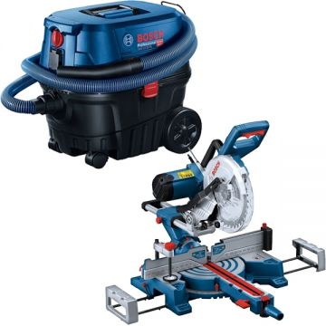 Bosch  GCM 254 D + GAS 12-25 PL - Fierastrau circular stationar 1800 W 254x30 mm + Aspirator umed-uscat 1250 W 200 mbar 25 l priza scule electrice