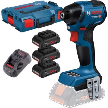 Bosch  GDR 18V-220 C + 0615990L1R - Masina de insurubat cu impact 220 Nm M6-M16 + Set 3 acumulatori si incarcator Li-Ion 18 V 4 Ah valiza speciala
