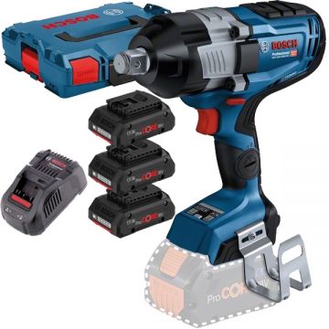 Bosch  GDS 18V-1600 HC + 0615990L1R - Masina de insurubat cu impact patrat 3/4 inch 2200 Nm + Set 3 acumulatori si incarcator Li-Ion 18 V 4 Ah valiza speciala