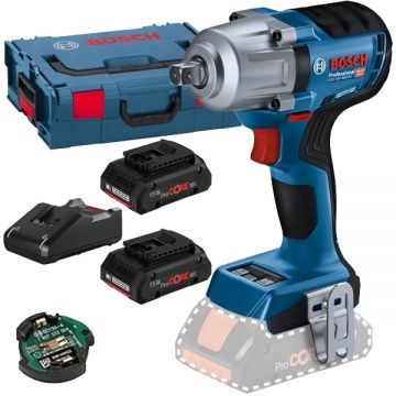 Bosch  GDS 18V-450 PC + ProCORE + GAL 18V-40 - Masina de insurubat cu impact patrat 1/2 inch 450 Nm M10-M20 valiza speciala accesorii + Set 2 acumulatori si incarcator Li-Ion 18 V 4 Ah