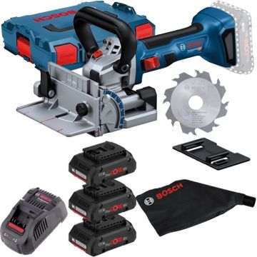 Bosch  GFF 18V-22 + 0615990L1R - Masina de frezat pentru dibluri plate 22 mm + Set 3 acumulatori si incarcator Li-Ion 18 V 4 Ah valiza speciala