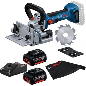 Bosch  GFF 18V-22 + GBA + GAL 18V-40 - Masina de frezat pentru dibluri plate 22 mm + Set 2 acumulatori si incarcator Li-Ion 18 V 5 Ah