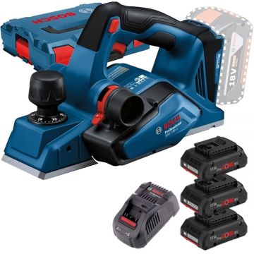 Bosch  GHO 185-LI + 0615990L1R - Rindea 82 mm + Set 3 acumulatori si incarcator Li-Ion 18 V 4 Ah valiza speciala