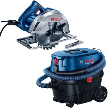 Bosch  GKS 140 + GAS 12-25 PL - Fierastrau circular 1400 W 184x20 mm + Aspirator umed-uscat 1250 W 200 mbar 25 l priza scule electrice
