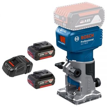 Bosch  GLF 18V-8 + 1600A00B8J - Masina de frezat 6 6.35 8 mm + Set 2 acumulatori si incarcator Li-Ion 18 V 5 Ah