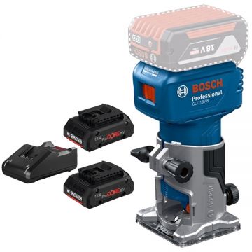 Bosch  GLF 18V-8 + ProCORE + GAL 18V-40 - Masina de frezat 6 6.35 8 mm + Set 2 acumulatori si incarcator Li-Ion 18 V 4 Ah