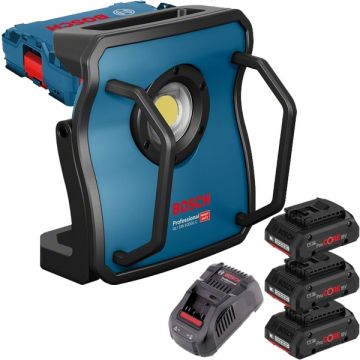 Bosch  GLI 18V-10000 C + 0615990L1R - Lampa + Set 3 acumulatori si incarcator Li-Ion 18 V 4 Ah valiza speciala