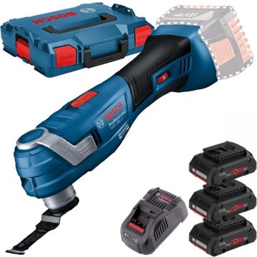 Bosch  GOP 185-LI + 0615990L1R - Multicutter + Set 3 acumulatori si incarcator Li-Ion 18 V 4 Ah valiza speciala