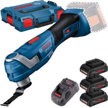 Bosch  GOP 18V-34 + 0615990L1R - Multicutter + Set 3 acumulatori si incarcator Li-Ion 18 V 4 Ah valiza speciala