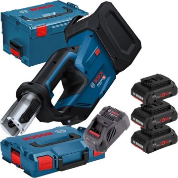 Bosch  GPT 18V-19 + 0615990L1R - Aparat de presare 19 kN 35-40 mm valiza speciala + Set 3 acumulatori si incarcator Li-Ion 18 V 4 Ah valiza speciala