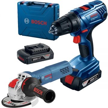 Bosch  GSR 180-LI + GWX 9-125 S X-LOCK - Masina de gaurit si insurubat cu 2 acumulatori Li-Ion 18 V 2 Ah 54 Nm valiza plastic + Polizor unghiular cu fir 900 W 125 mm