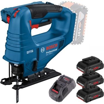 Bosch  GST 183-LI + 0615990L1R - Fierastrau pendular + Set 3 acumulatori si incarcator Li-Ion 18 V 4 Ah valiza speciala