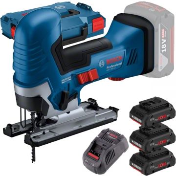 Bosch  GST 185-LI + 0615990L1R - Fierastrau pendular + Set 3 acumulatori si incarcator Li-Ion 18 V 4 Ah valiza speciala