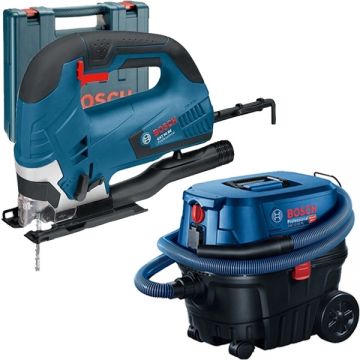 Bosch  GST 90 BE + GAS 12-25 PL - Fierastrau pendular 650 W valiza plastic + Aspirator umed-uscat 1250 W 200 mbar 25 l priza scule electrice