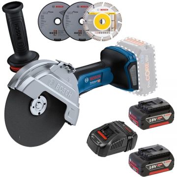 Bosch  GWS 18V-180 P + 1600A00B8J - Polizor unghiular 180 mm accesorii + Set 2 acumulatori si incarcator Li-Ion 18 V 5 Ah