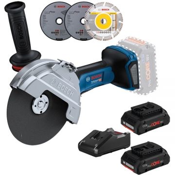 Bosch  GWS 18V-180 P + ProCORE + GAL 18V-40 - Polizor unghiular 180 mm accesorii + Set 2 acumulatori si incarcator Li-Ion 18 V 4 Ah
