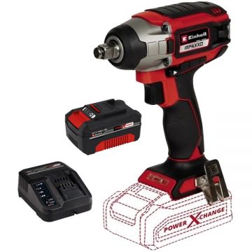 Einhell  IMPAXXO 18/230 PXC + Starter Kit - Masina de insurubat cu impact patrat 1/2 inch 230 Nm + Set 1 acumulator si incarcator Li-Ion 18 V 4 Ah