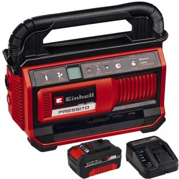 Einhell  PRESSITO 18/25 PXC + Starter Kit - Compresor 25 l/min 11 bar + Set 1 acumulator si incarcator Li-Ion 18 V 4 Ah