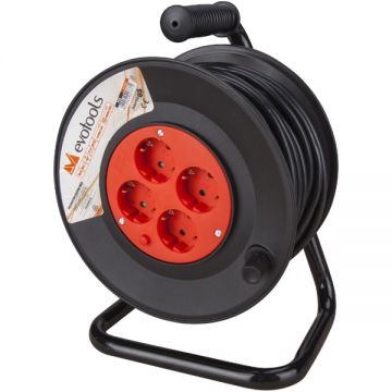 Evotools  677051 - Derulator cablu electric 15 m 4 prize cu maner