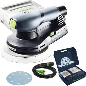 Festool  ETS EC 150/3 EQ-Plus + STF D150/48 GR-Set P - Slefuitor cu excentric 400 W 150 mm valiza speciala + Set foi abrazive rotunde 150 mm granulatie mixta 48 gauri 60 bucati