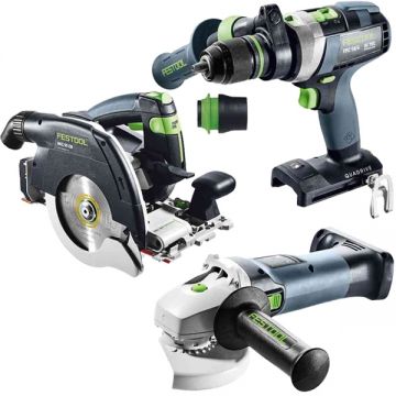 Festool  HKC 55 50 EBI-Plus-SCA + TPC 18/4 I-Basic + AGC 18-125 EB-Basic - Fierastrau circular 18 V + Masina de gaurit si insurubat cu percutie 18 V + Polizor unghiular 18 V 2 acumulatori Li-Ion 18 V 5 Ah 4 valize speciale