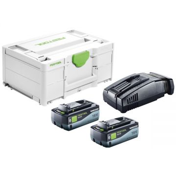 Festool  SYS 18V 2x80/SCA16 - Set 2 acumulatori si incarcator Li-Ion 18 V 8 Ah valiza plastic