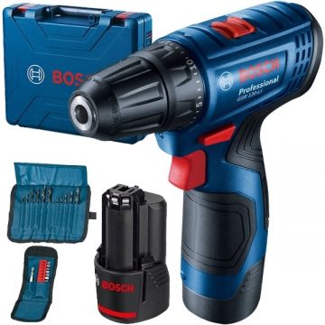 Pachet  10x Bosch GSR 120-LI - Masina de gaurit si insurubat cu 2 acumulatori Li-Ion 12 V 2 Ah 30 Nm valiza plastic accesorii