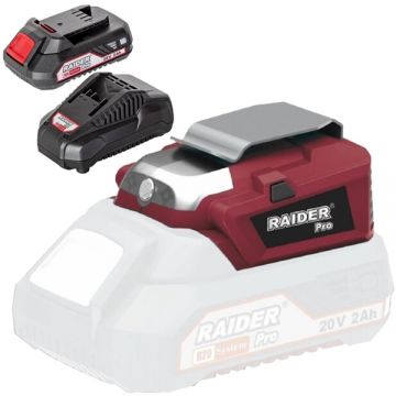 Raider  039706 + RDP-R20 - Adaptor USB + Set 1 acumulator si incarcator Li-Ion 20 V 2 Ah