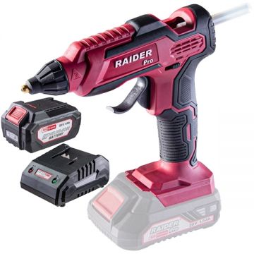 Raider  RDP-SGLG20 + RDP-R20 - Pistol de lipit cu bagheta siliconica 11  mm 190 grade C + Set 1 acumulator si incarcator Li-Ion 20 V 4 Ah