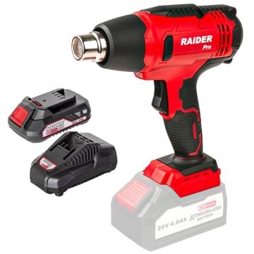 Raider  RDP-SHG20 + RDP-R20 - Suflanta cu aer cald 550 grade C + Set 1 acumulator si incarcator Li-Ion 20 V 2 Ah