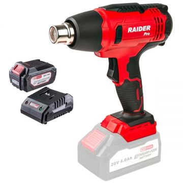 Raider  RDP-SHG20 + RDP-R20 - Suflanta cu aer cald 550 grade C + Set 1 acumulator si incarcator Li-Ion 20 V 4 Ah