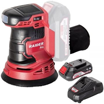 Raider  RDP-SRSA20 + RDP-R20 - Slefuitor cu excentric 125 mm + Set 1 acumulator si incarcator Li-Ion 20 V 2 Ah