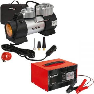 Yato  YT-73460 + Einhell - CC-BC 12 - Compresor auto 40 l/min 10 bar accesorii + Redresor auto 12 V 8-12 A