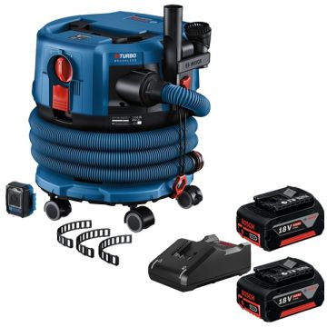 Bosch  GAS 18V-12 MC + GBA + GAL 18V-40 - Aspirator 140 mbar accesorii + Set 2 acumulatori si incarcator Li-Ion 18 V 5 Ah