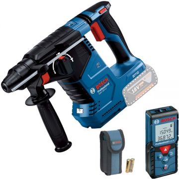 Bosch  GBH 187-LI + GLM 40 - Rotopercutor SDS-Plus 2.4 J + Telemetru laser 40 m +/-1.5 mm/m 10 valori memorate