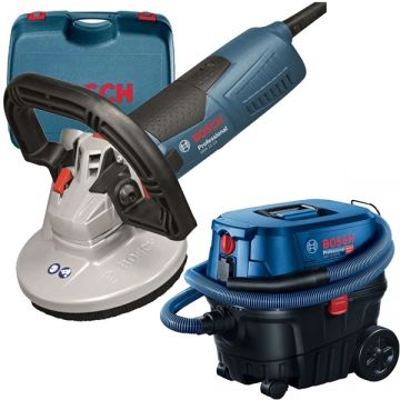 Bosch  GBR 15 CA + GAS 12-25 PL - Slefuitor pentru beton 1500 W 125 mm valiza plastic + Aspirator umed-uscat 1250 W 200 mbar 25 l priza scule electrice