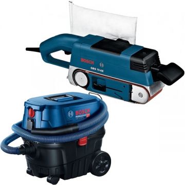 Bosch  GBS 75 AE + GAS 12-25 PL - Slefuitor cu banda 750 W 533x75 mm + Aspirator umed-uscat 1250 W 200 mbar 25 l priza scule electrice