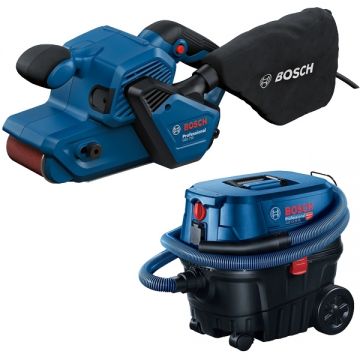 Bosch  GBS 750 + GAS 12-25 PL - Slefuitor cu banda 850 W 75x533 mm +  Aspirator umed-uscat 1250 W 200 mbar 25 l priza scule electrice