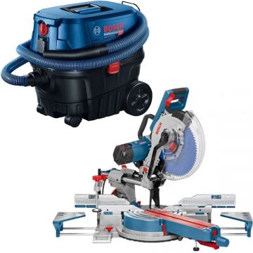 Bosch  GCM 12 SDE + GAS 12-25 PL - Fierastrau circular stationar 1800 W 305x30 mm + Aspirator umed-uscat 1250 W 200 mbar 25 l priza scule electrice