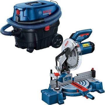 Bosch  GCM 254 + GAS 12-25 PL - Fierastrau circular stationar 1750 W 254x30 mm ghidaj laser + Aspirator umed-uscat 1250 W 200 mbar 25 l priza scule electrice