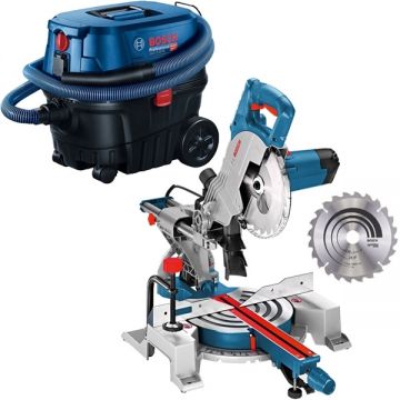 Bosch  GCM 80 SJ + GAS 12-25 PL - Fierastrau circular stationar 1400 W 216x30 mm accesorii + Aspirator umed-uscat 1250 W 200 mbar 25 l priza scule electrice