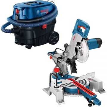 Bosch  GCM 800 SJ + GAS 12-25 PL- Fierastrau circular stationar 1400 W 216x30 mm + Aspirator umed-uscat 1250 W 200 mbar 25 l priza scule electrice
